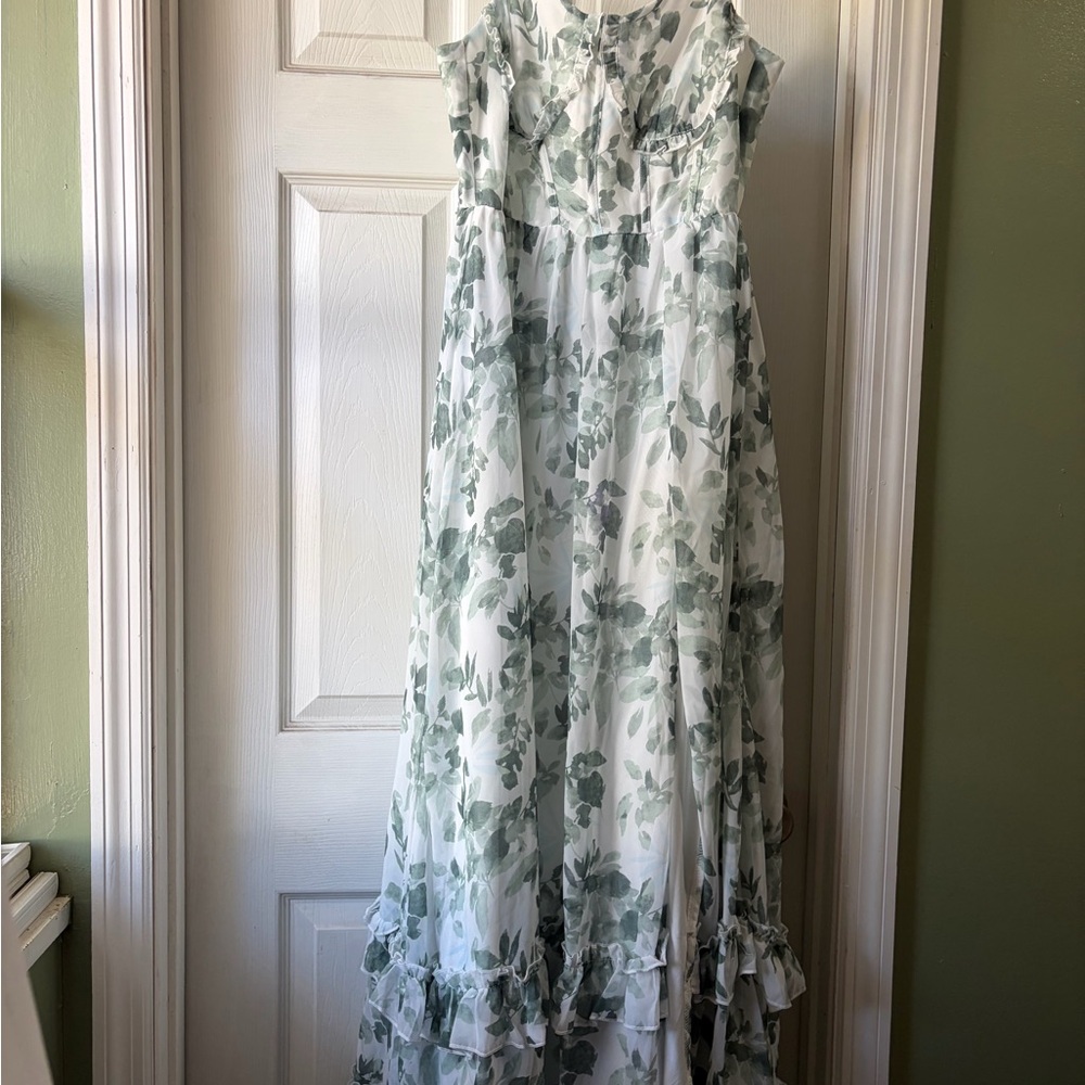 White & Green Floral Dress